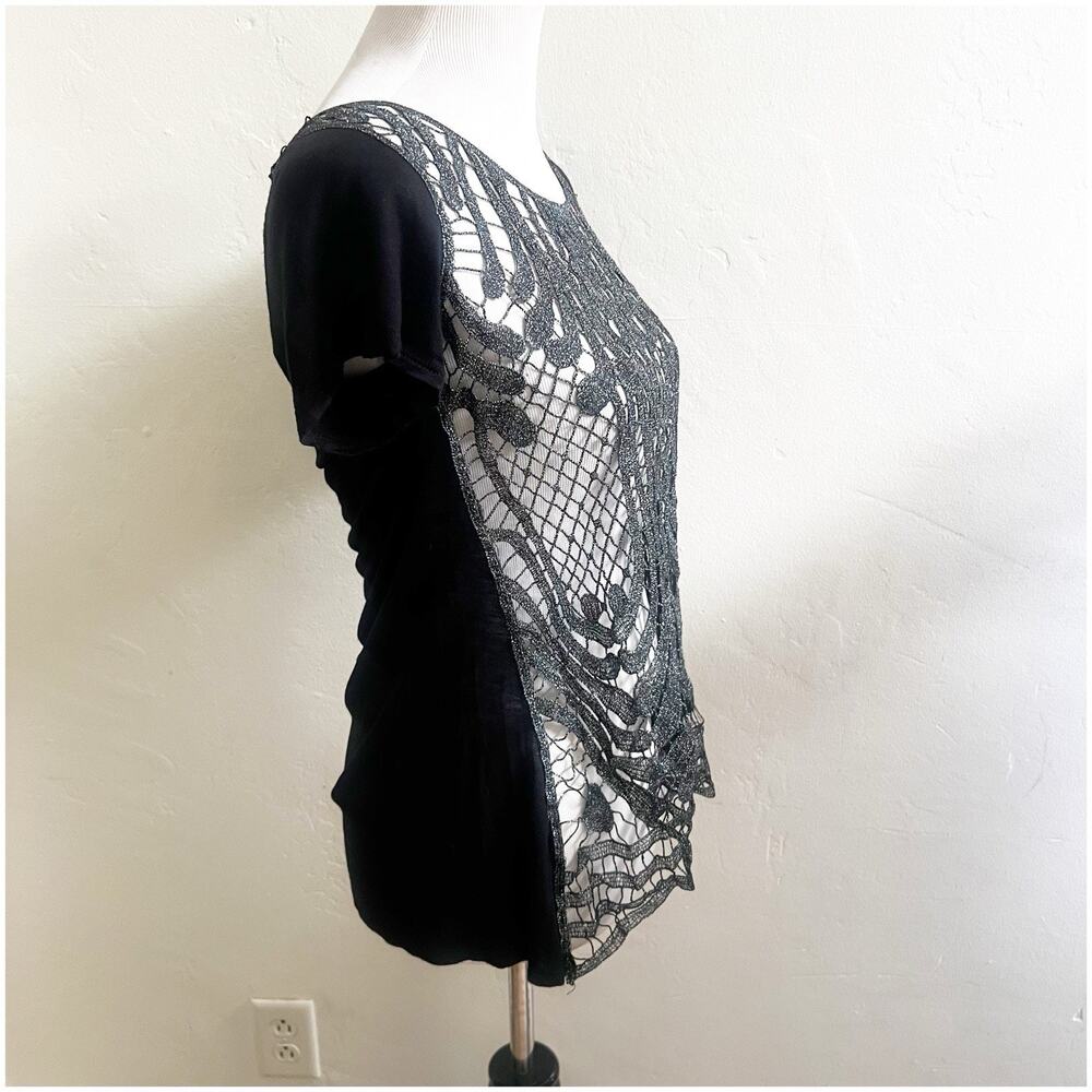 Daytrip Whimsygoth Top Y2K Open Knit Metallic Size Medium Black Silver - Picture 9 of 11